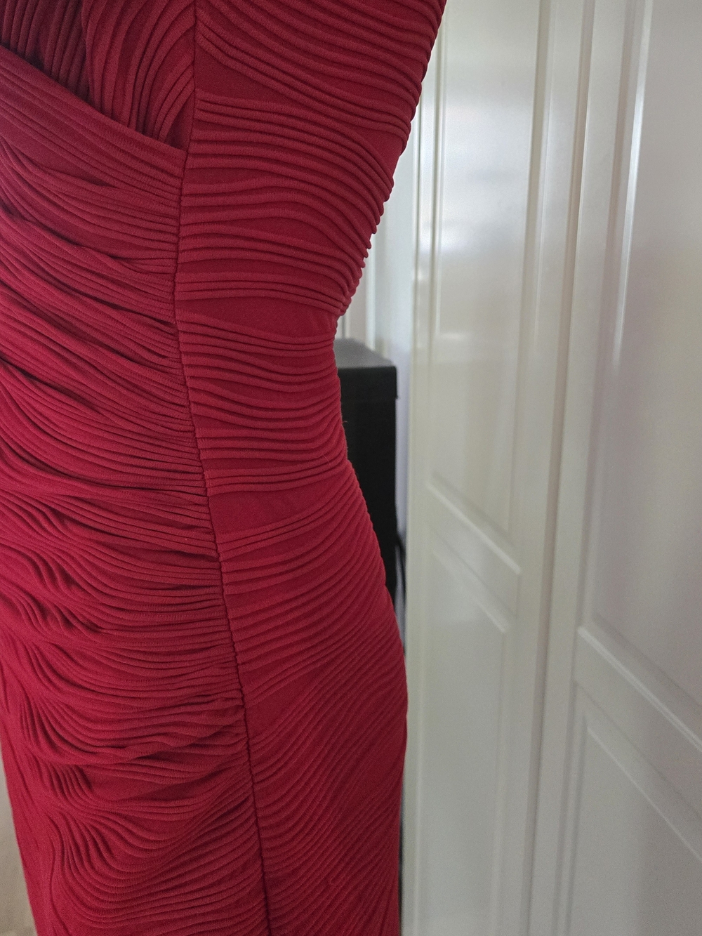 Joseph Ribkoff Ruby Red Textured Wrap-Front Midi Dress - Picture 3 of 4